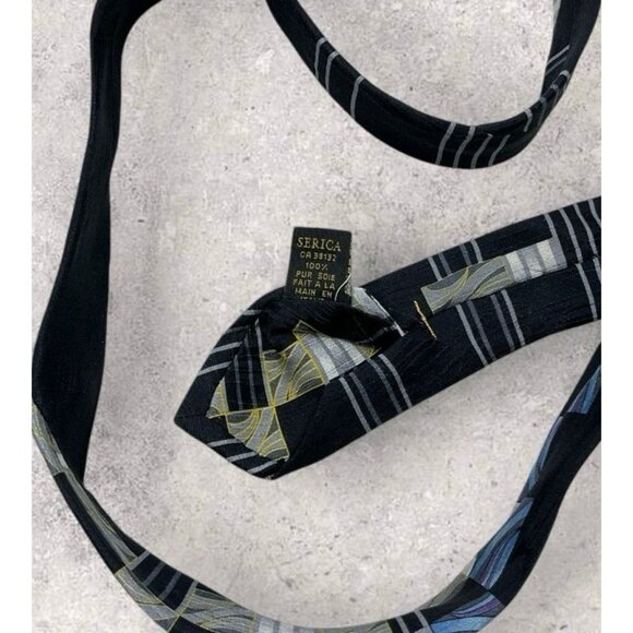 SERICA Silk Tie ITALY Black Gray Geometric Art W:4" EUC - Picture 3 of 6